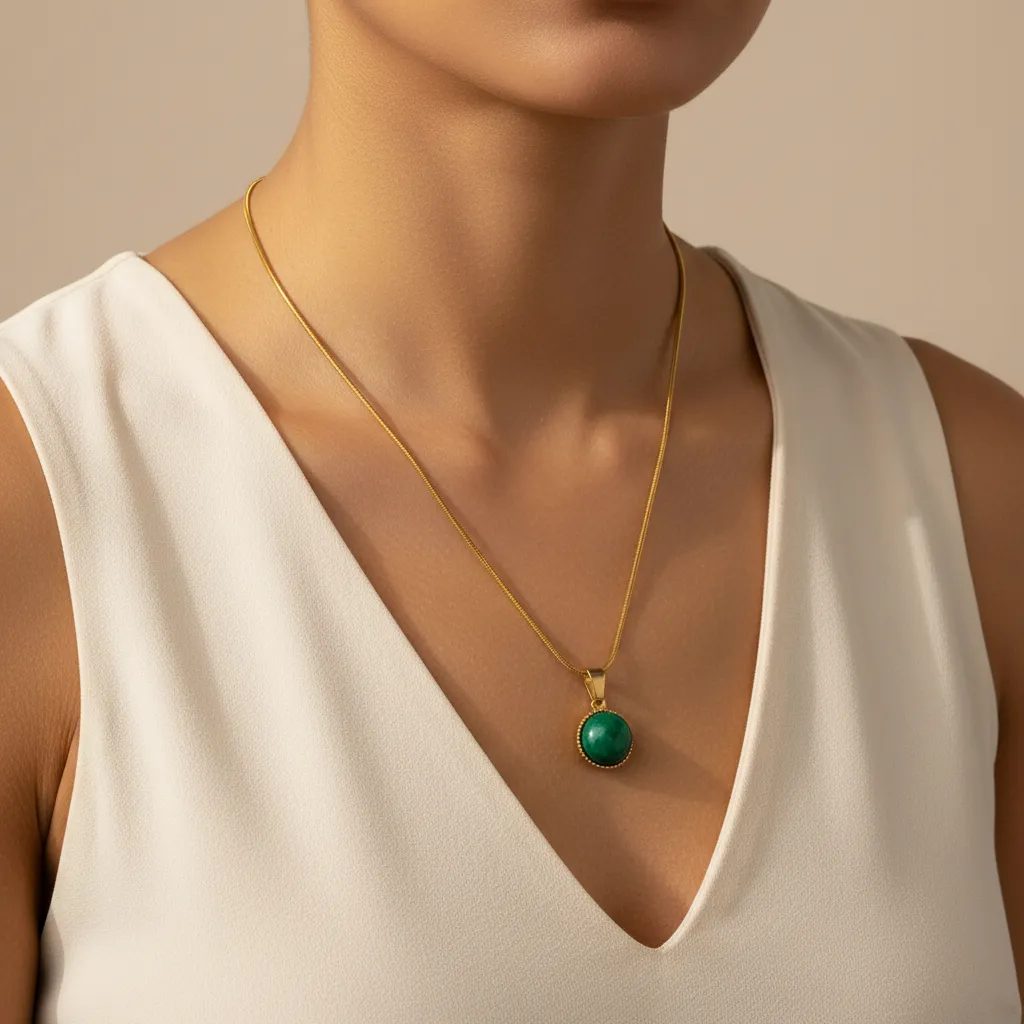 Collier Pierre Verte Or
