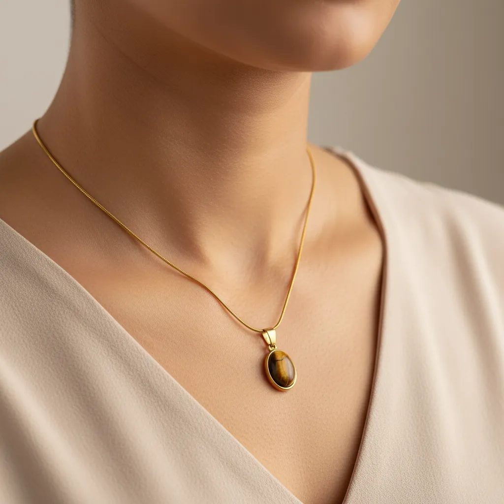 Gold Tiger Eye Sunburst Necklace – Statement Vintage Pendant
