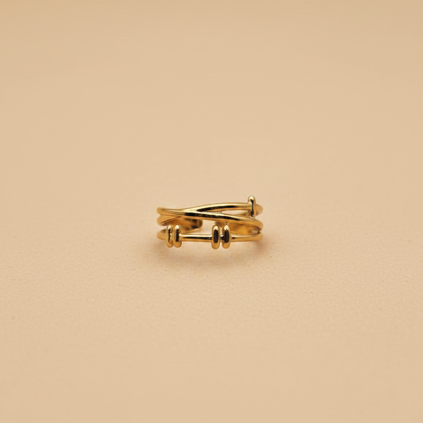 Gold Double Line Adjustable Ring