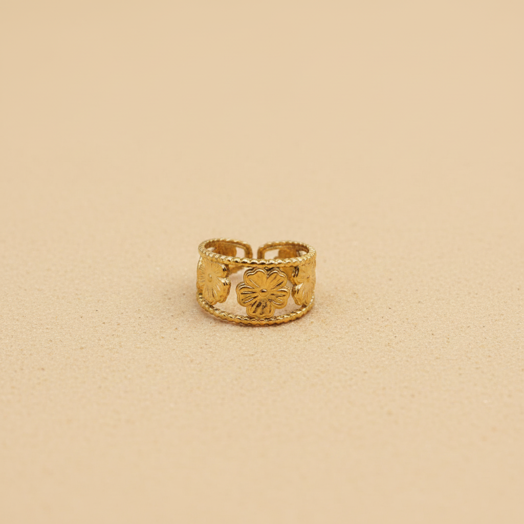 Gold Floral Band Adjustable Ring