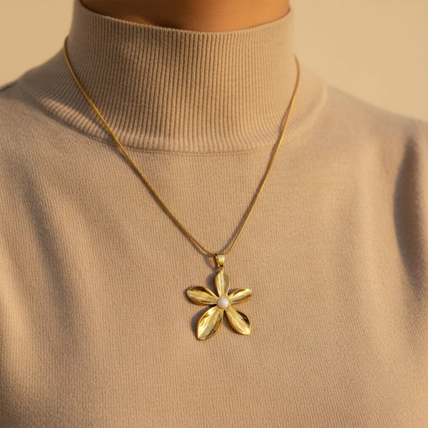 Gold Flower With Stone Necklace