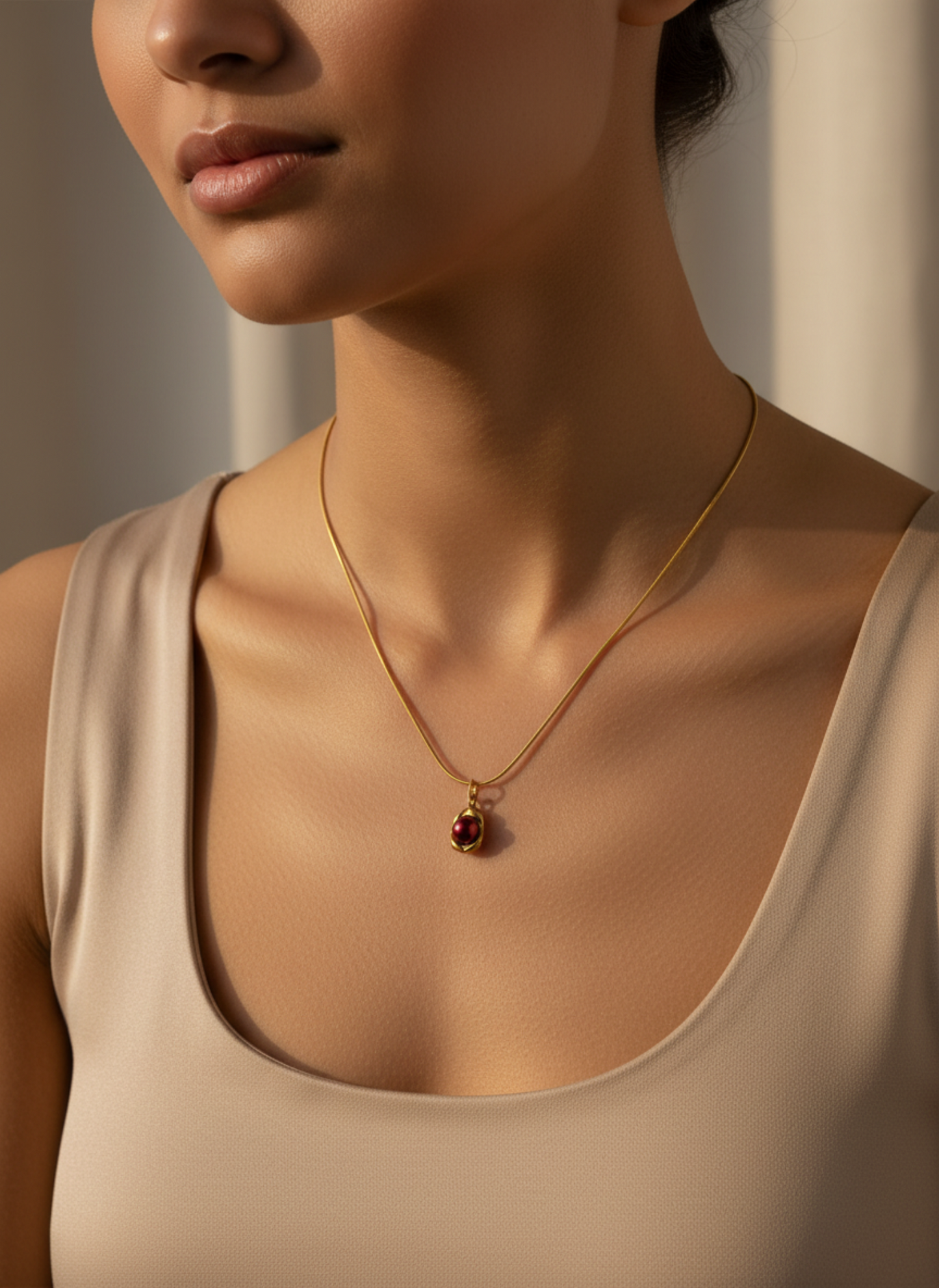 Gold Red Pearl Necklace – Elegant Organic Pendant