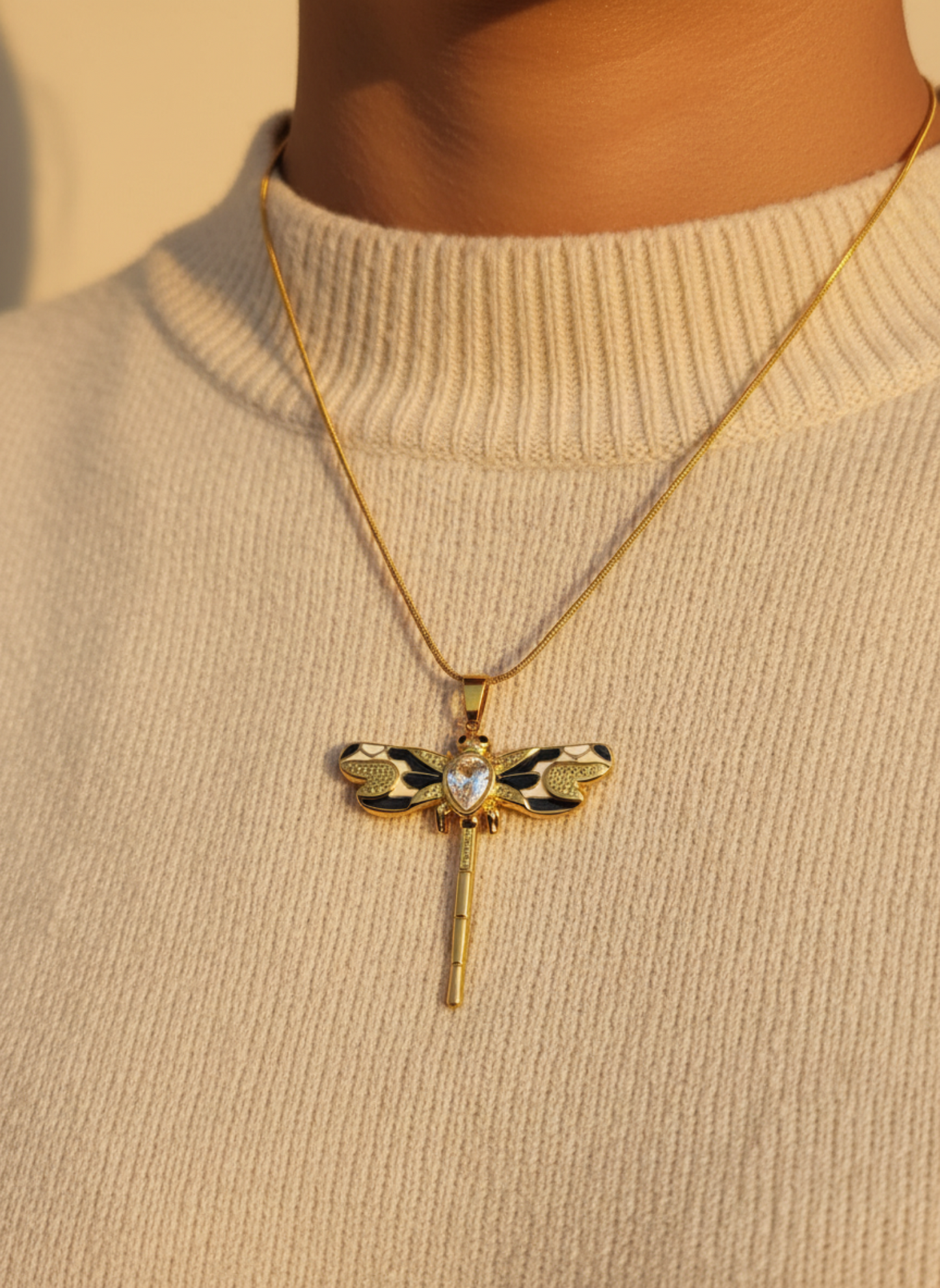 Black Enamel Dragonfly Necklace