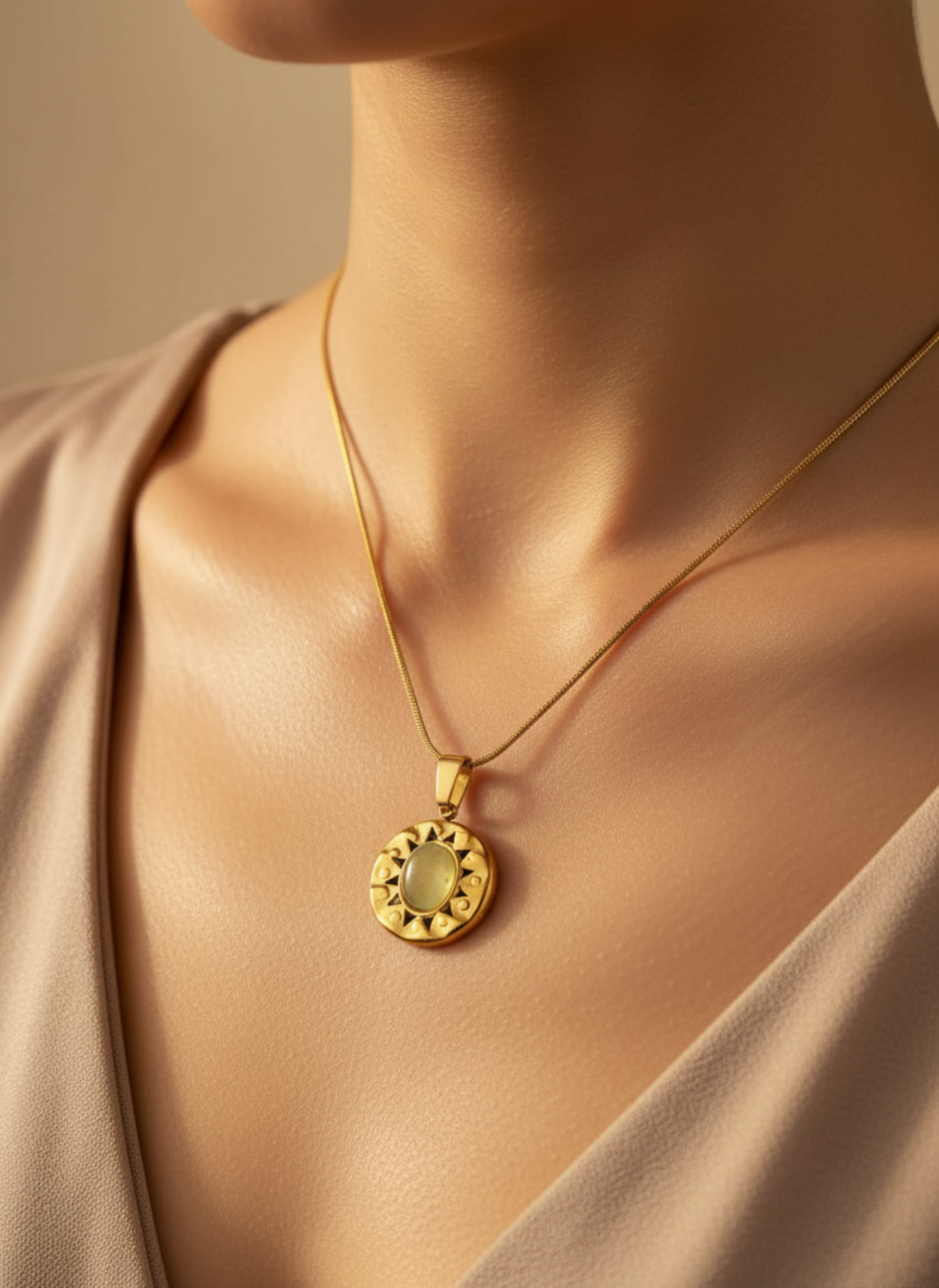 Sunburst Oval Stone Necklace