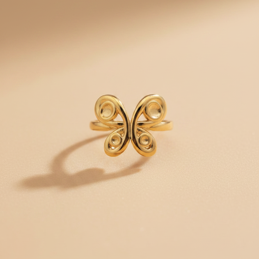 Gold Butterfly Open Adjustable Ring