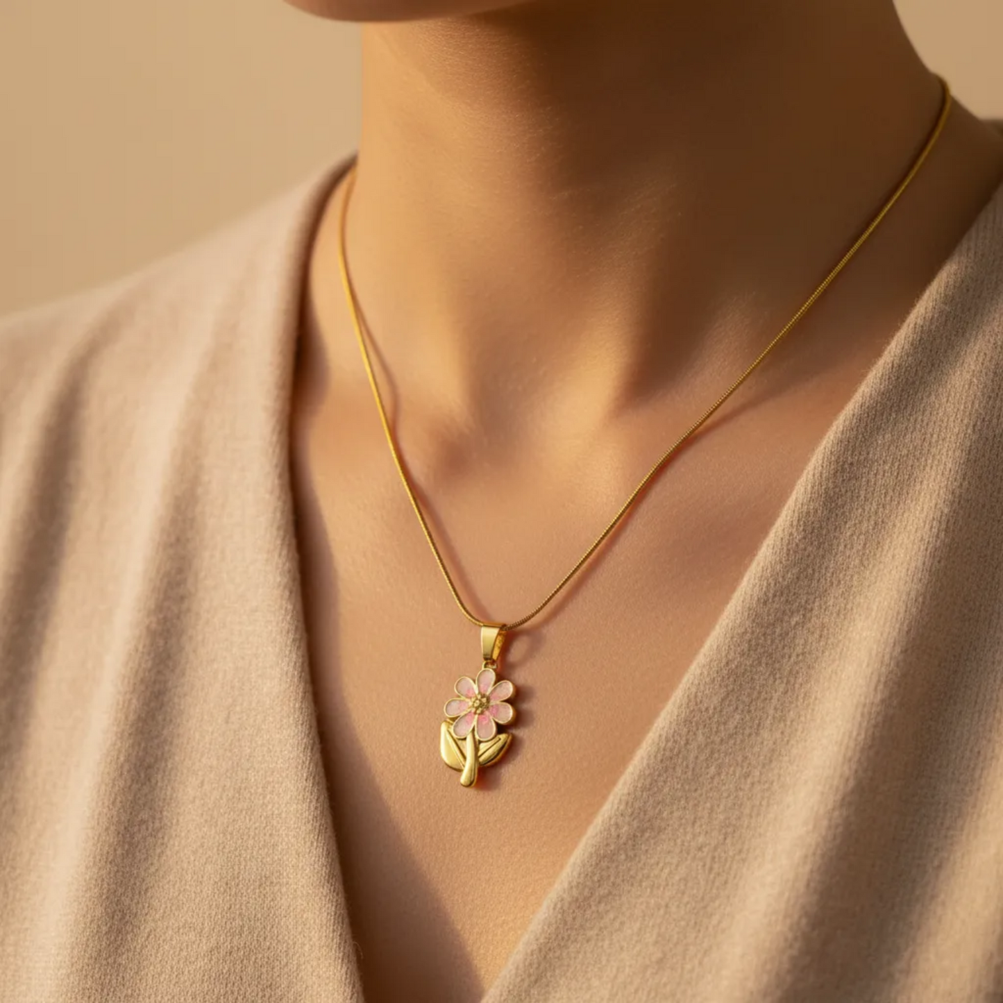 Pink Blossom Flower Pendant Necklace