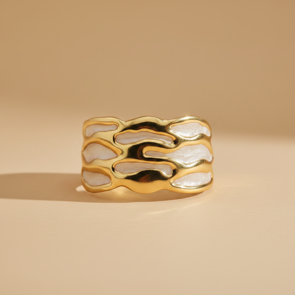 Organic Pearl Inlay Open Cuff Bracelet