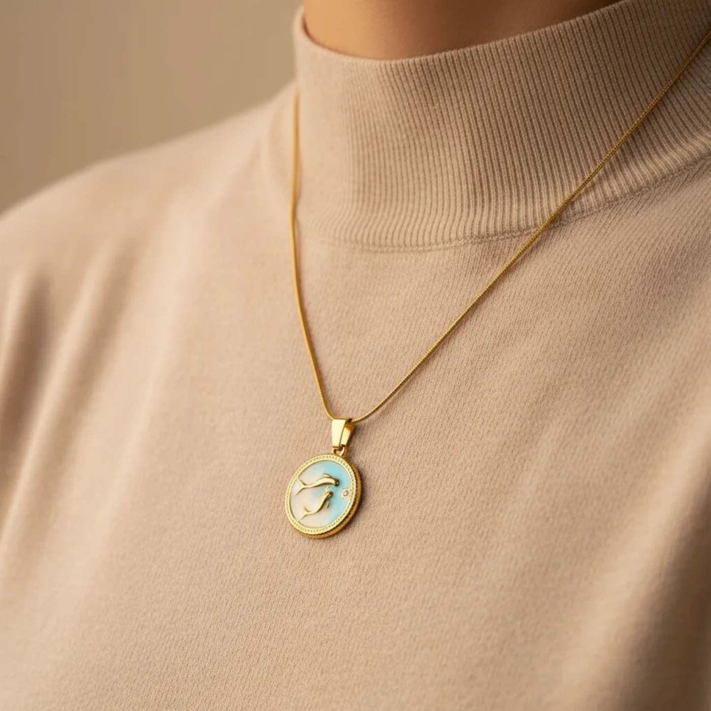 Dolphin Coin Pendant Necklace