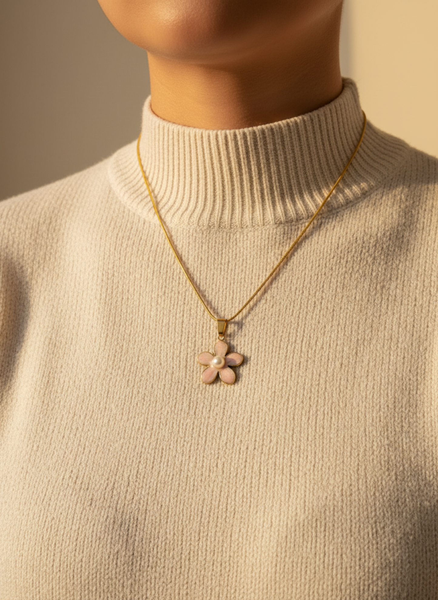 Soft Pink Daisy Pendant Necklace