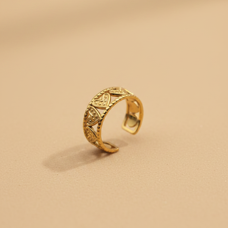 Gold Heart Band Adjustable Ring