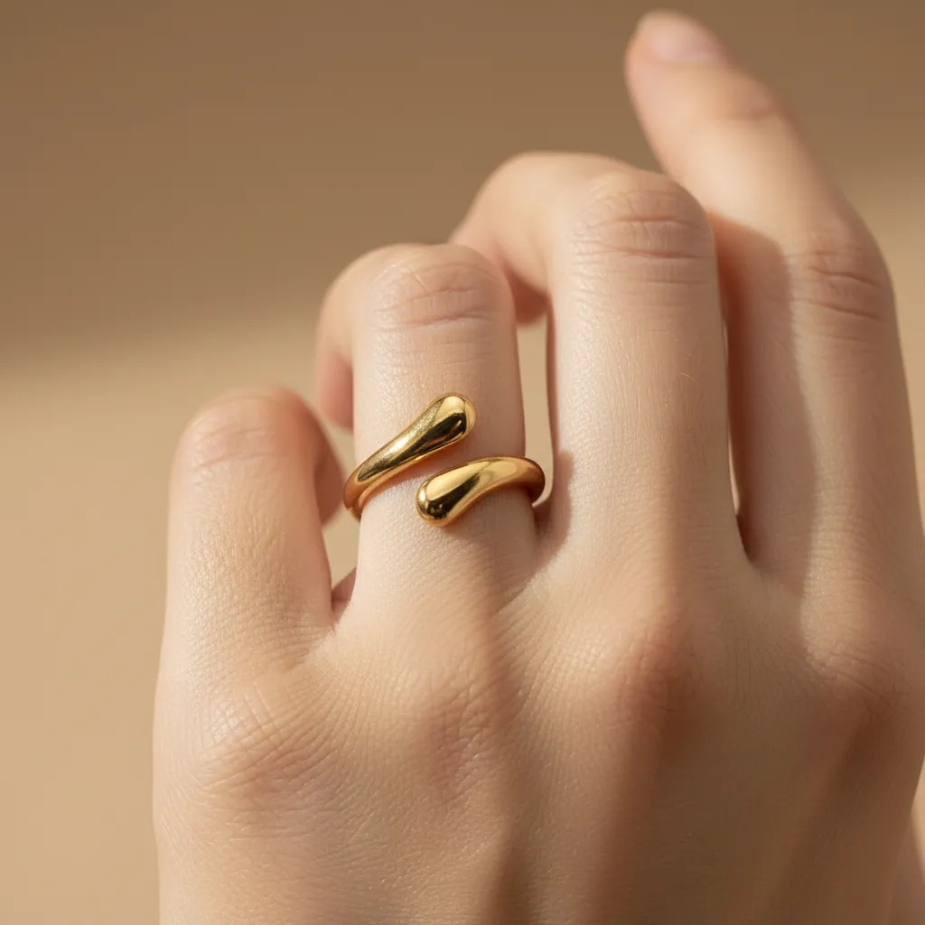Gold Double Curve Adjustable Ring – Minimal Open Design