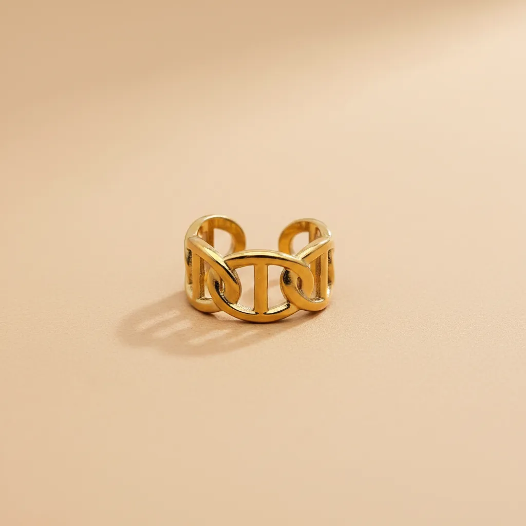 Gold Interlock Chain Adjustable Ring
