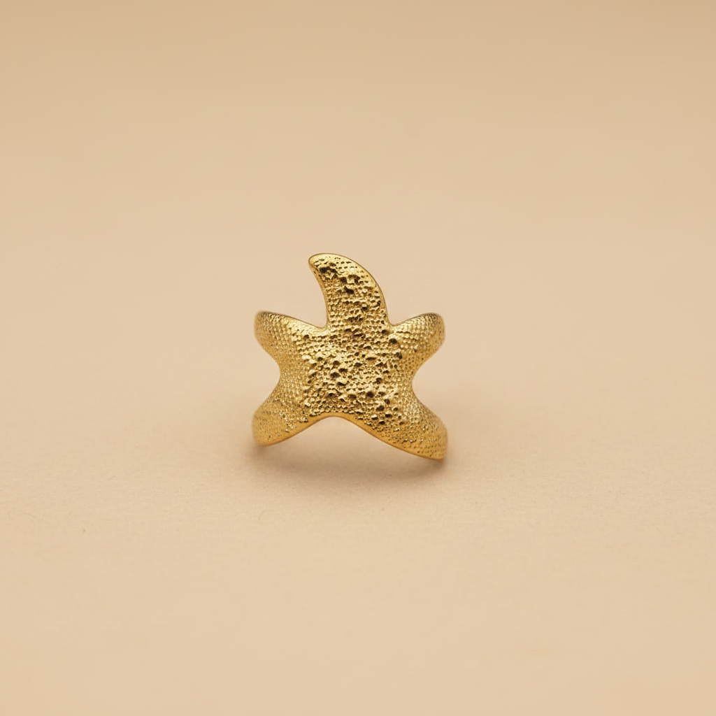 Gold Starfish Texture Adjustable Ring