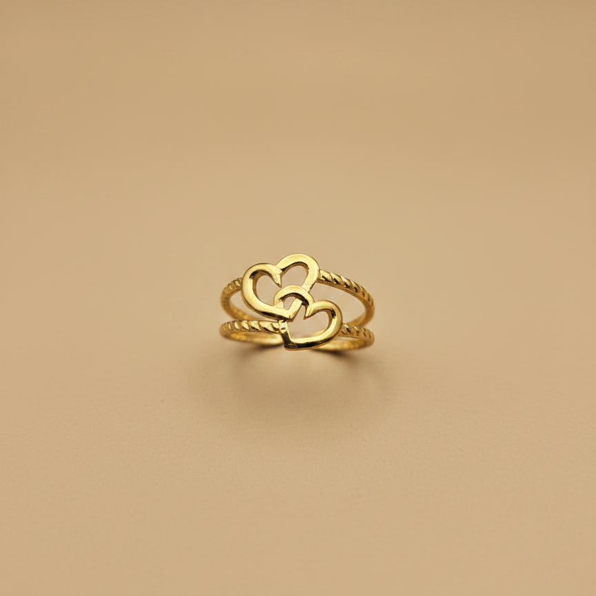 Gold Double Heart Adjustable Ring