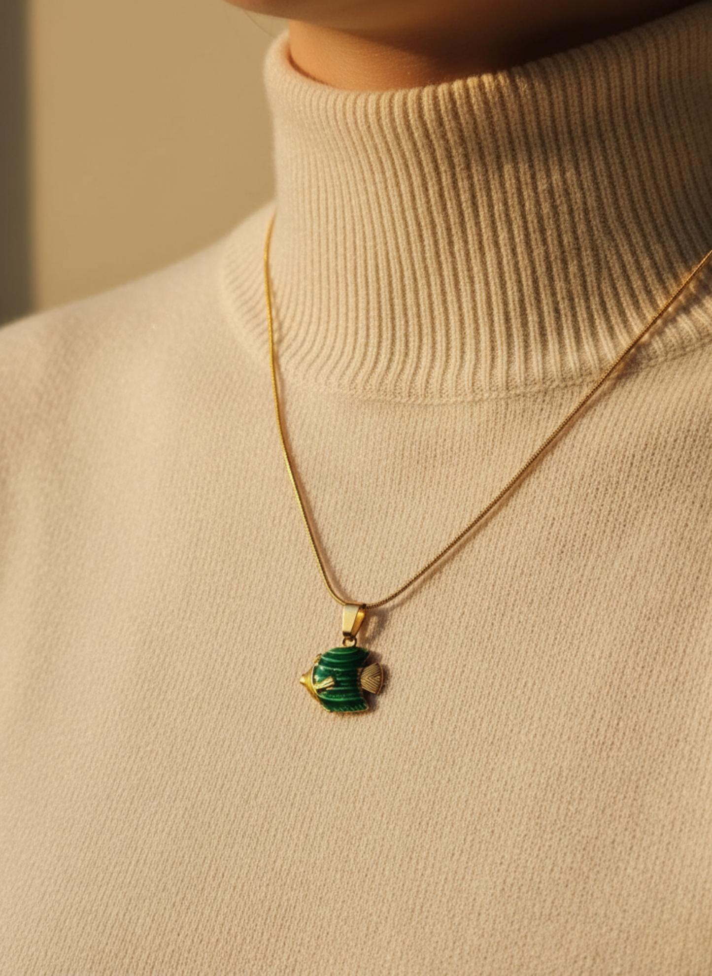 Green Stripe Fish Pendant Necklace