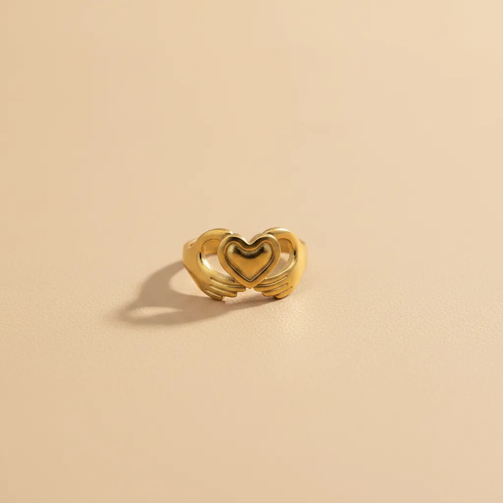 Gold Heart Hands Adjustable Ring