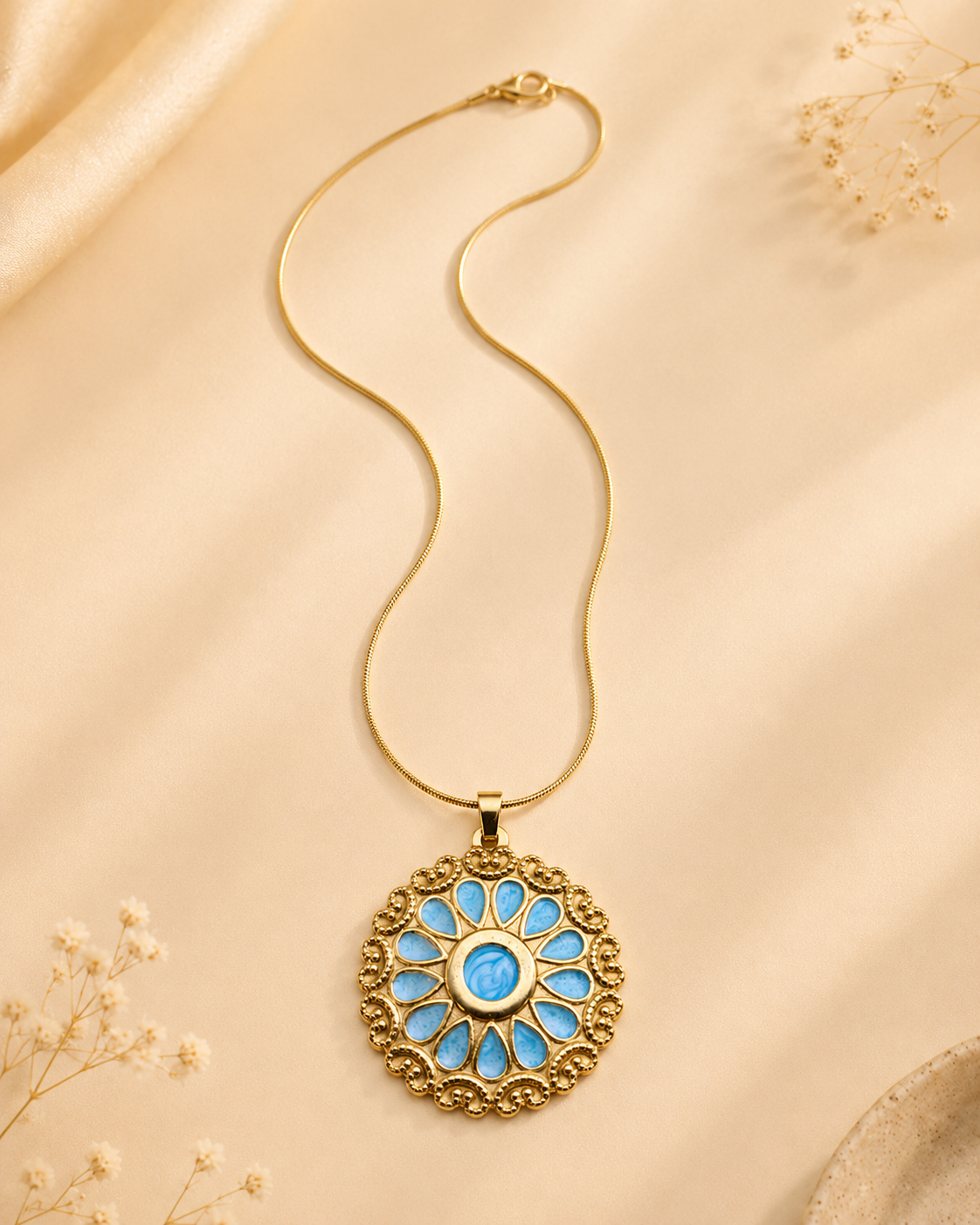 Stainless Steel Floral Medallion Necklace