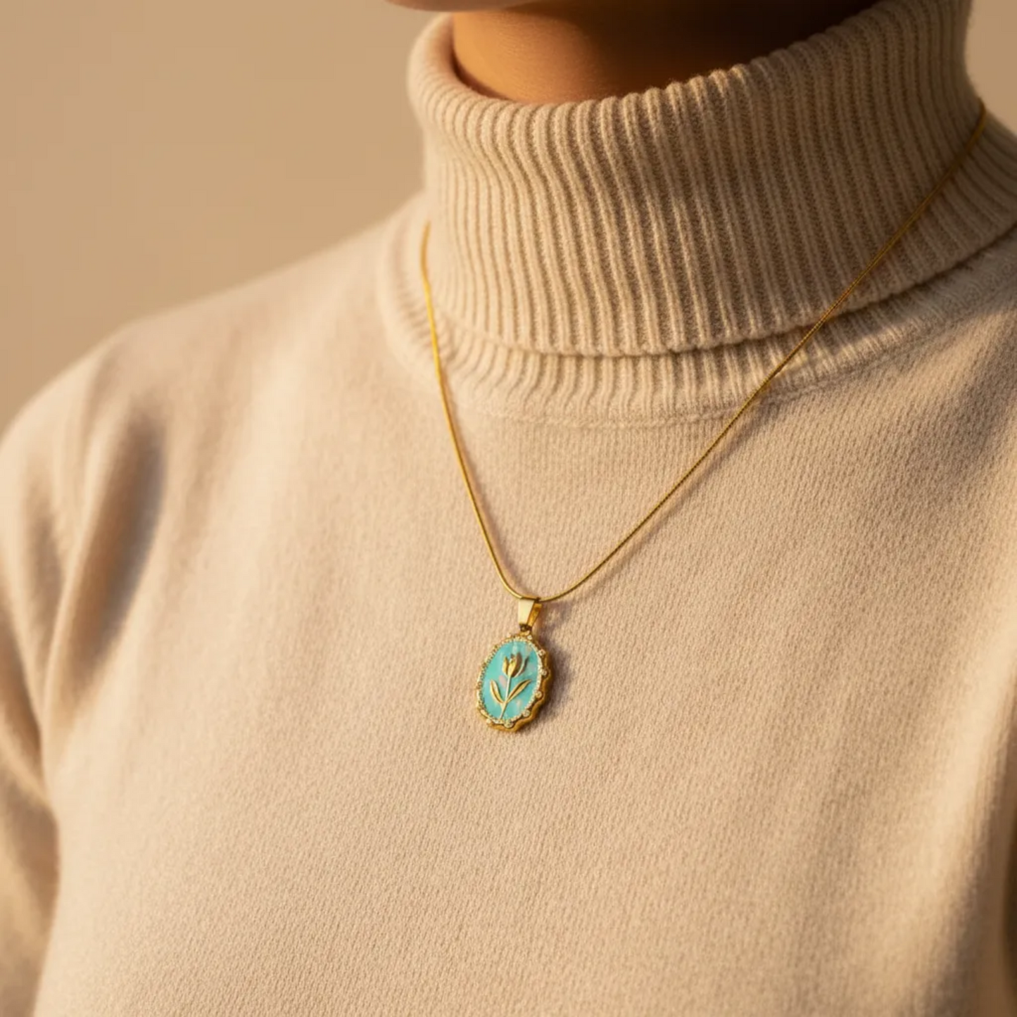 Oval Flower Turquoise Pendant
