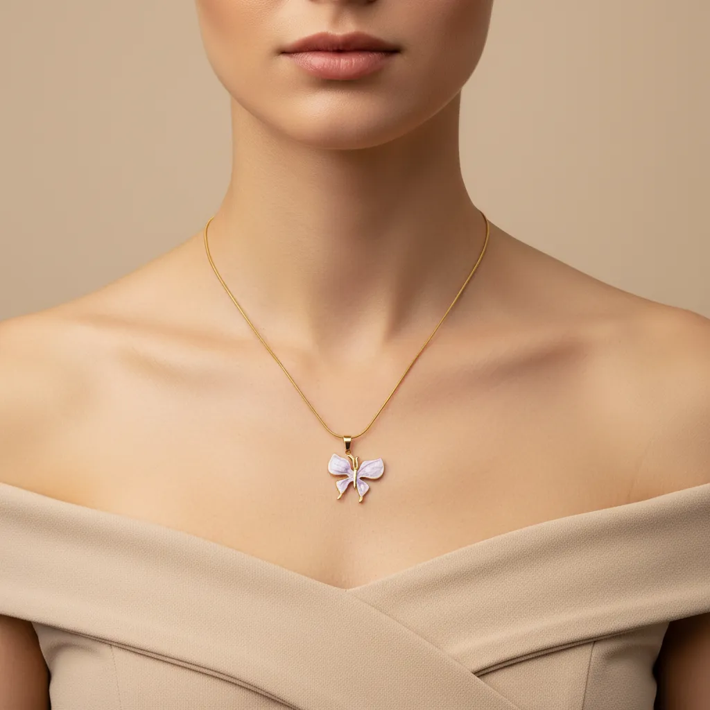 Gold Purple Butterfly Necklace
