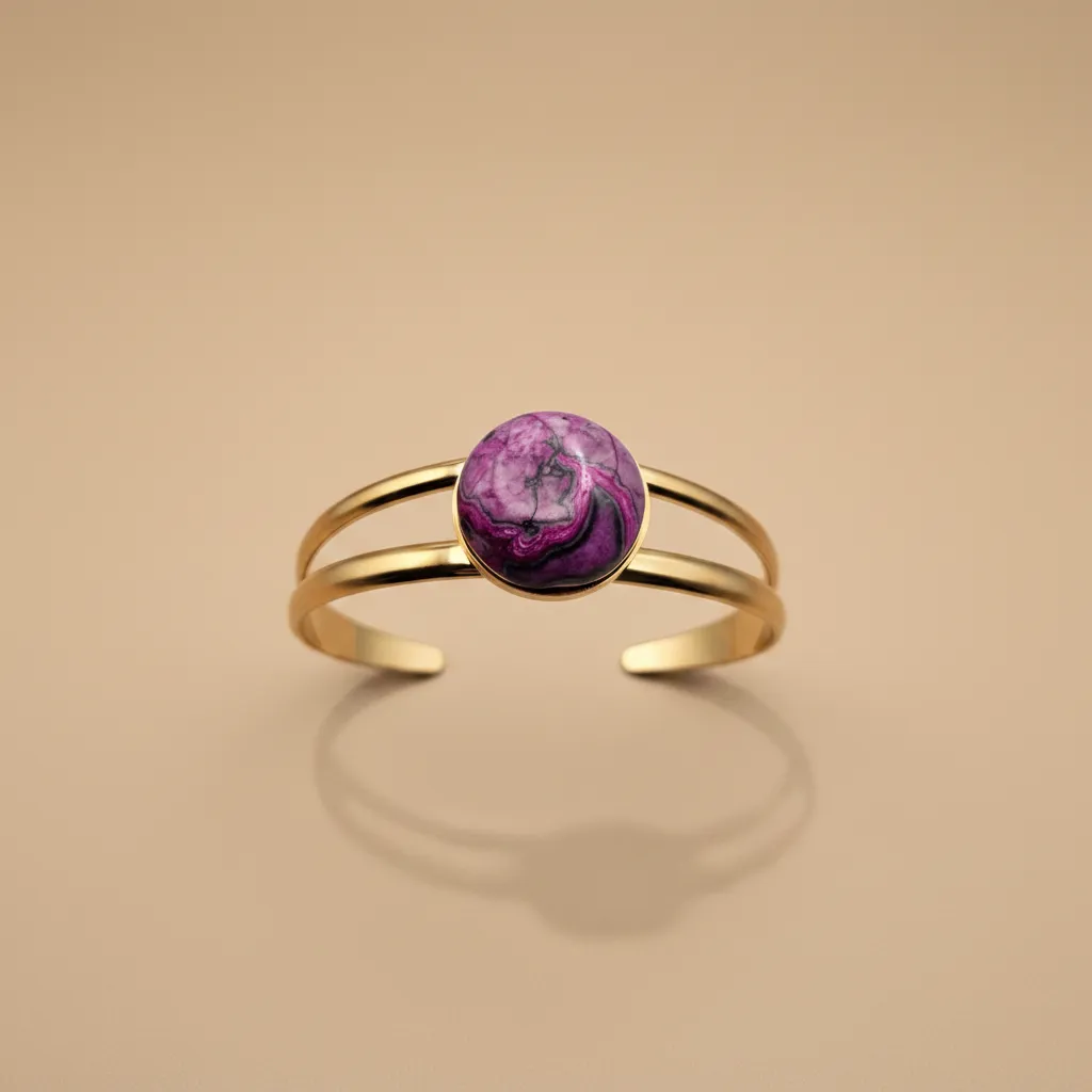 Purple Stone Double Band Open Cuff Bracelet
