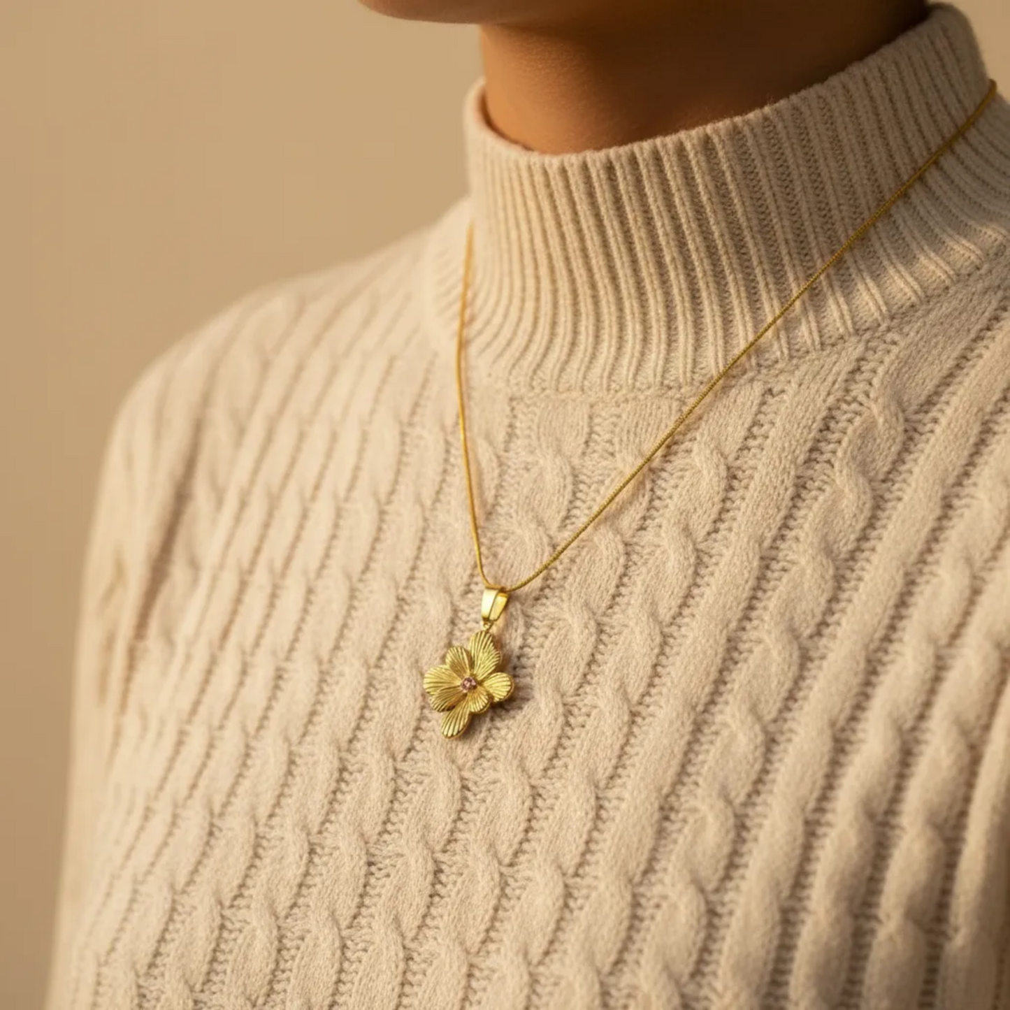 Gold Flower With Diamond Pendant Necklace