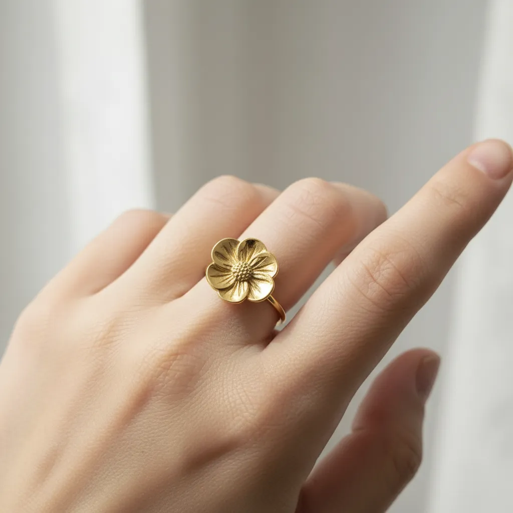 Gold Flower Adjustable Ring – Open Statement Design