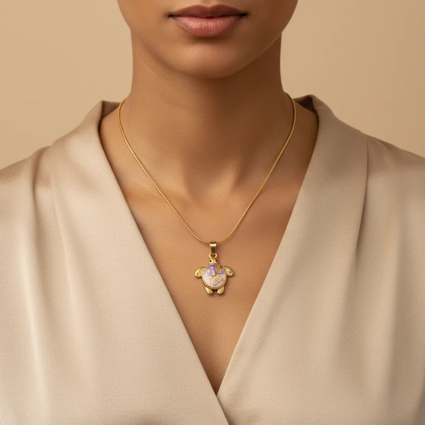 Gold Turtle Ocean Necklace – Playful Sea Turtle Pendant