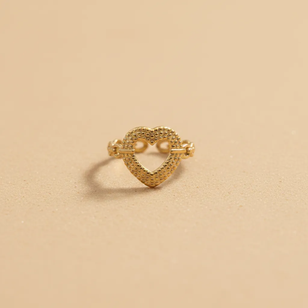 Gold Textured Heart Adjustable Ring