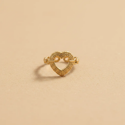 Gold Textured Heart Adjustable Ring