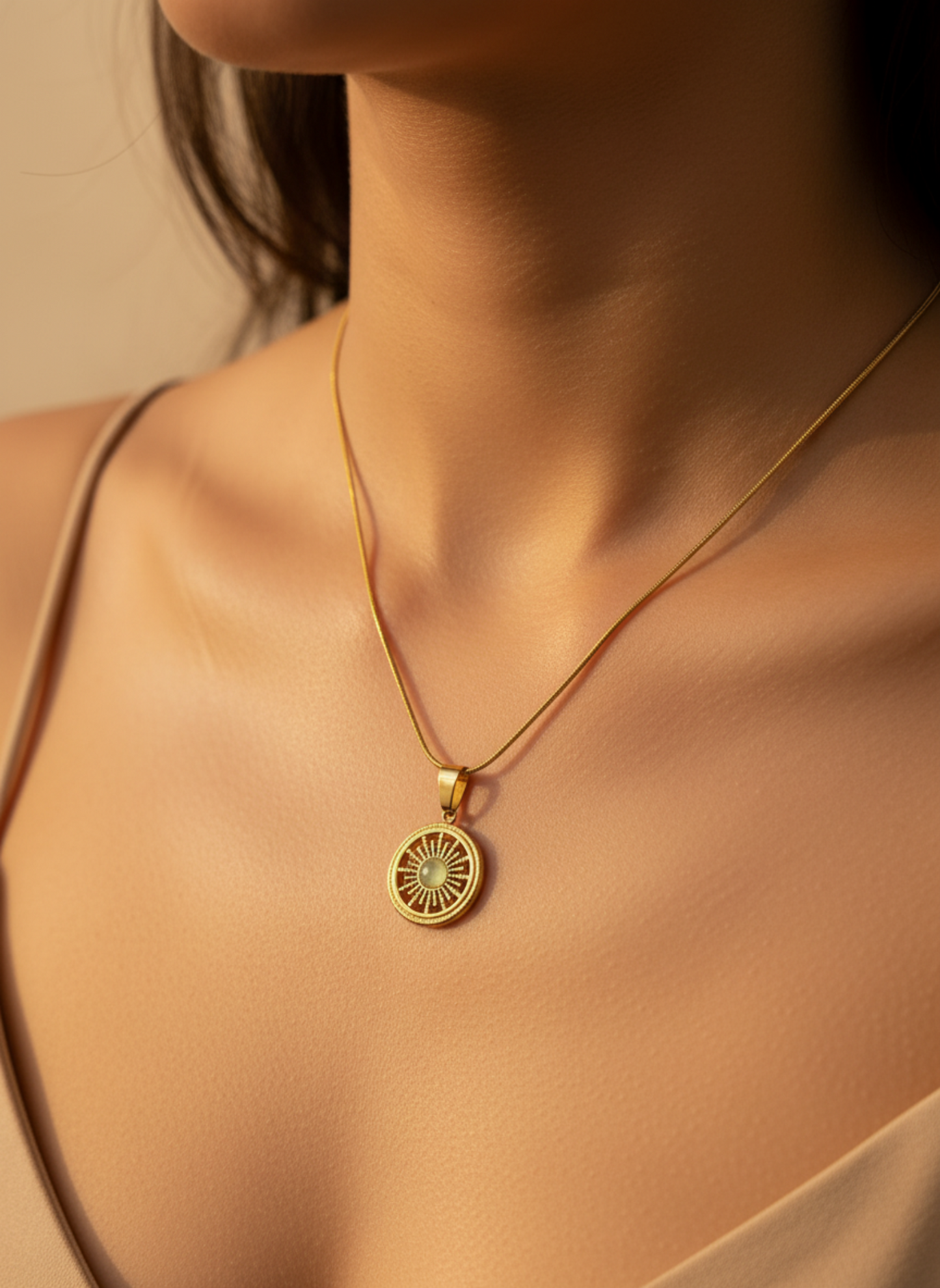 Sunburst Light Green Stone Necklace