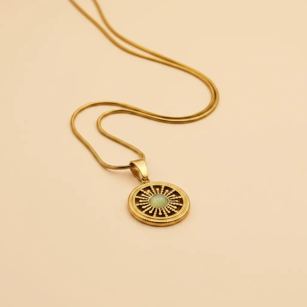 Sunburst Light Green Stone Necklace