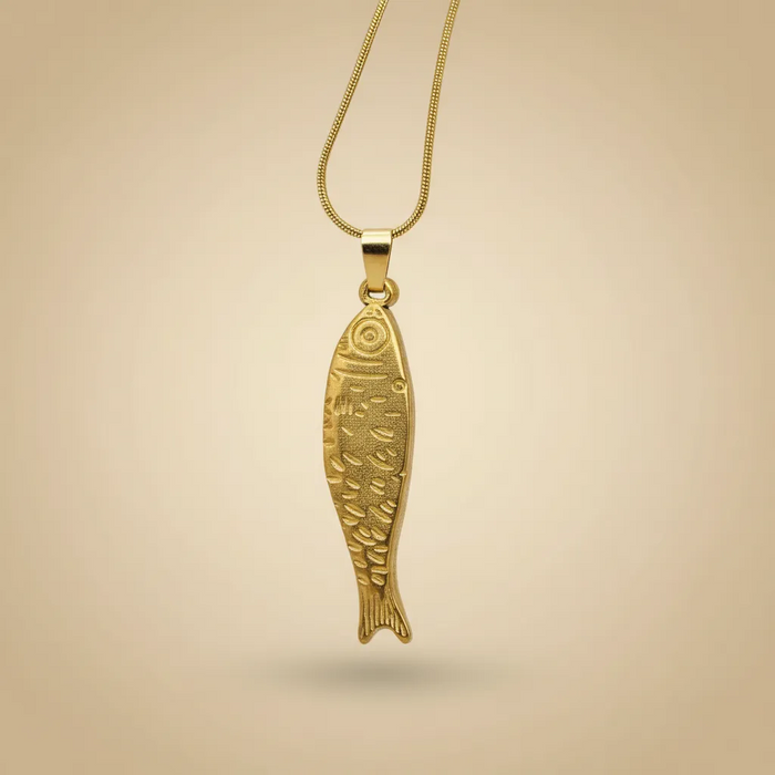 Gold Stainless Steel Fish Necklace – Minimal Engraved Pendant