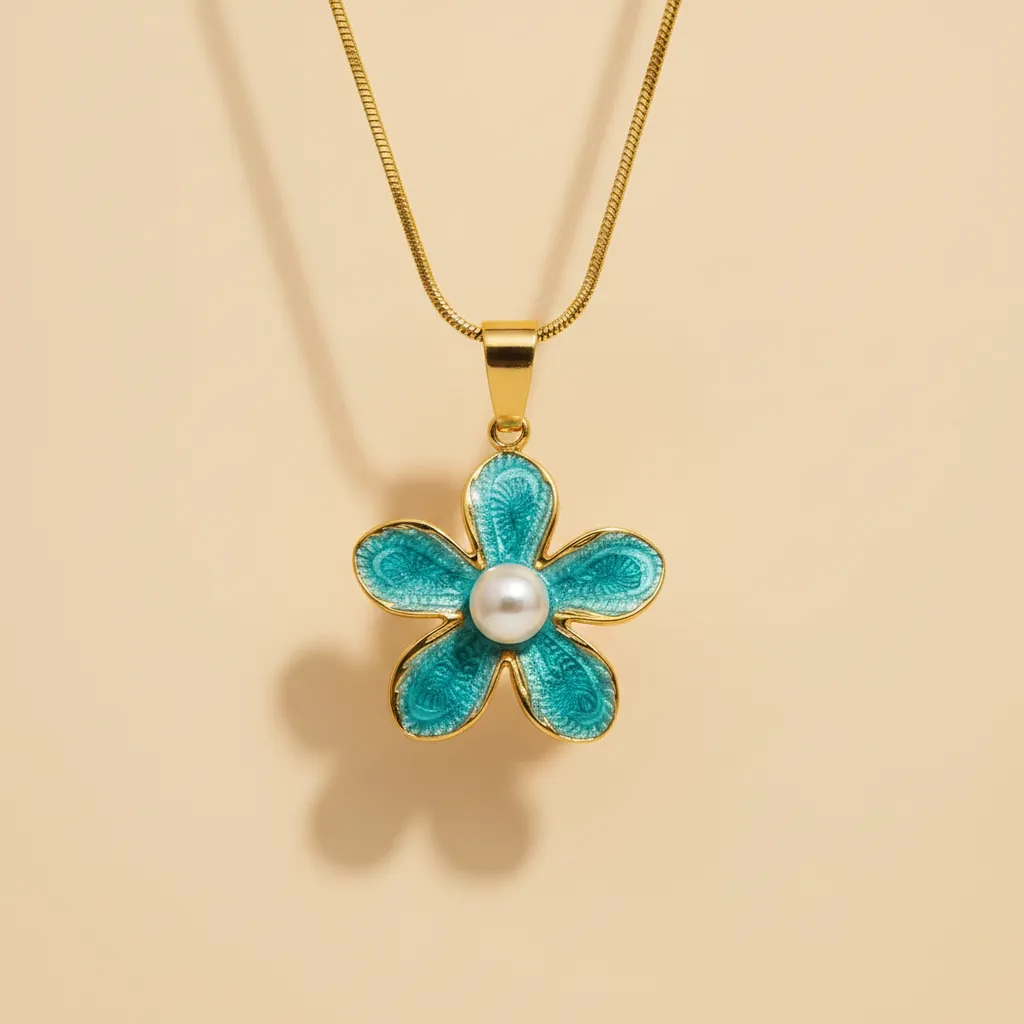 Turquoise Flower Pendant (Pearl Center)