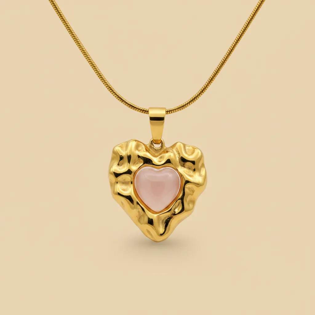 Rose Heart Frame Pendant Necklace
