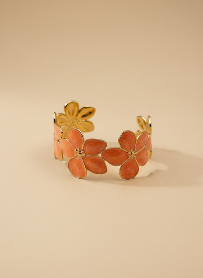 Orange Flower Open Cuff Bracelet
