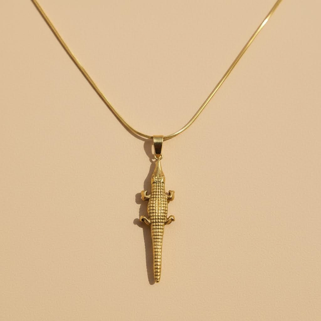 Collier pendentif Crocodile doré