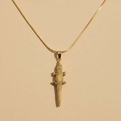 Collier pendentif Crocodile doré