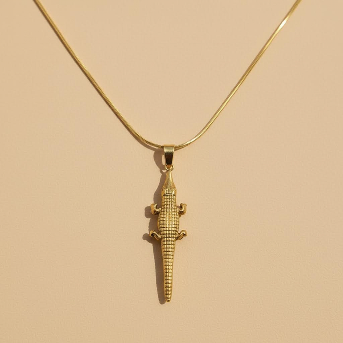 Gold Crocodile Pendant Necklace