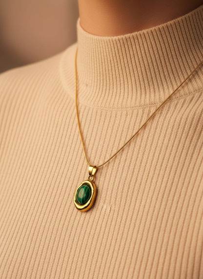 Green Oval Stone Pendant Necklace