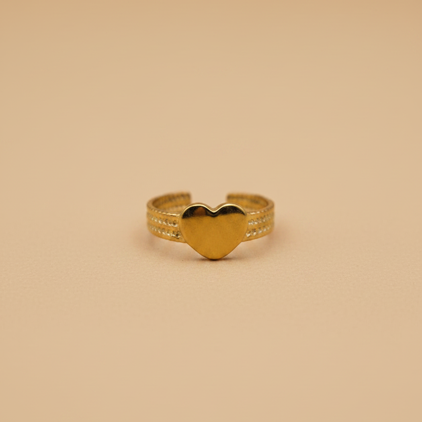 Gold Heart Center Adjustable Ring