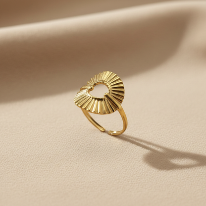 Bague ouverte réglable en or – Motif soleil minimaliste