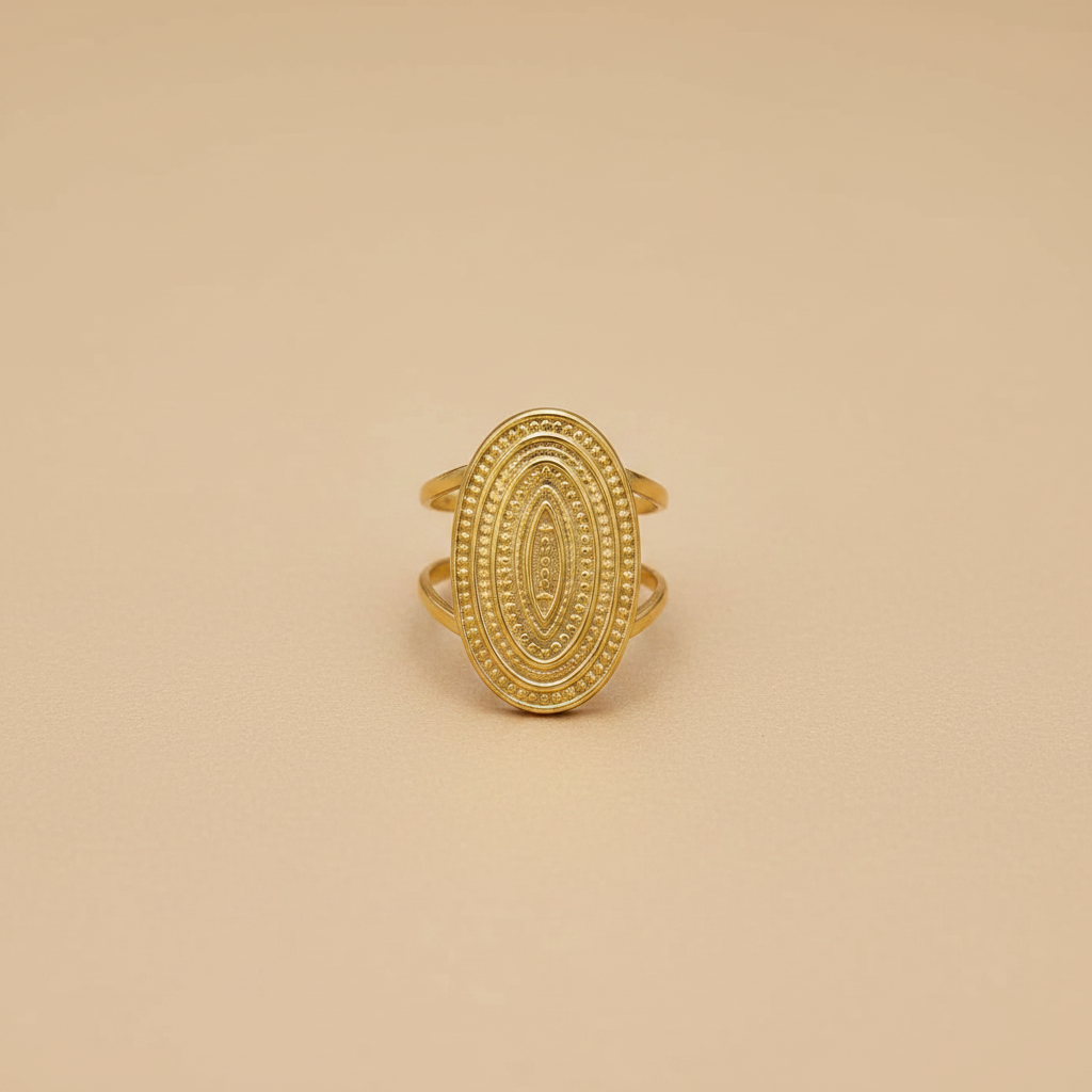Gold Oval Engraved Statement Ring