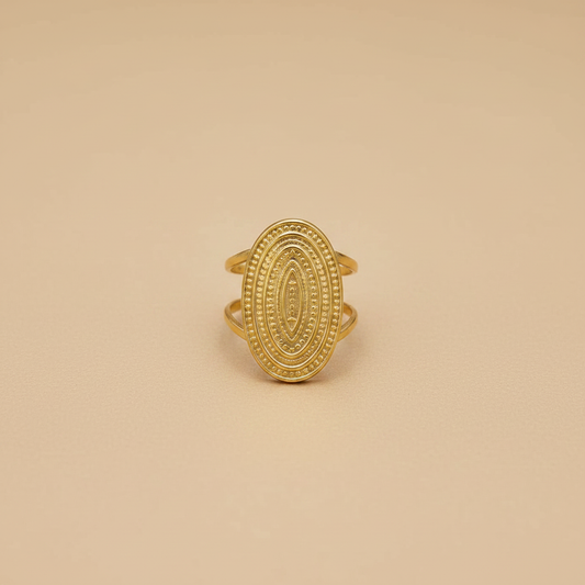 Gold Oval Engraved Statement Ring