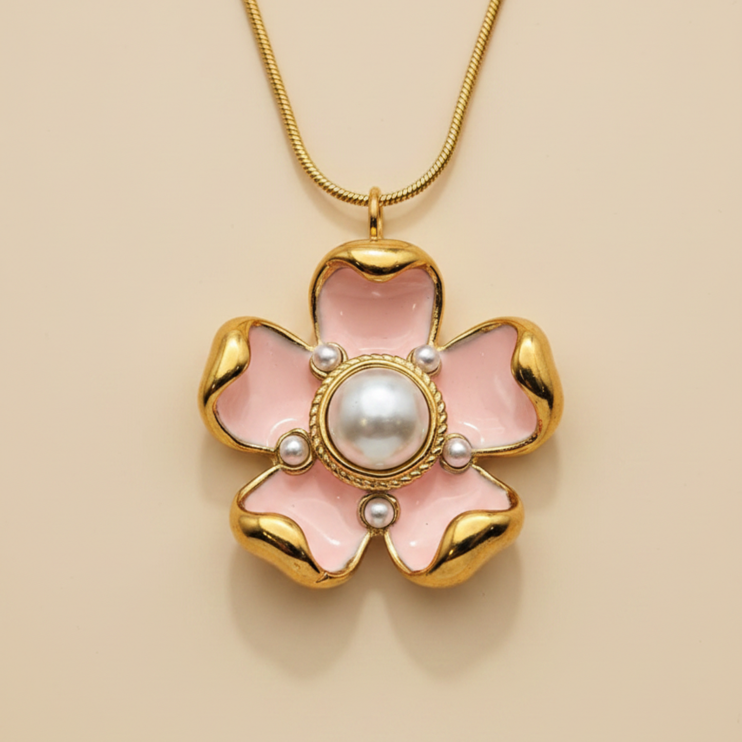 Pink Pearl Blossom Pendant Necklace