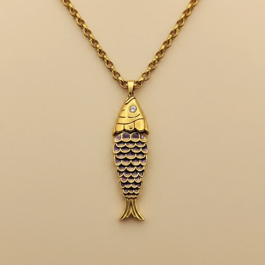 Gold Purple Fish Necklace