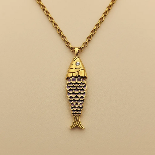 Gold Purple Fish Necklace