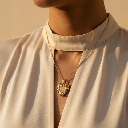 Rose Heart Frame Pendant Necklace