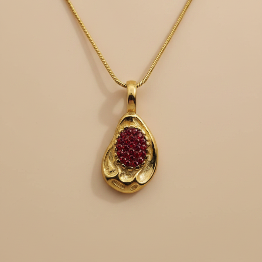 Gold Ruby Cluster Necklace