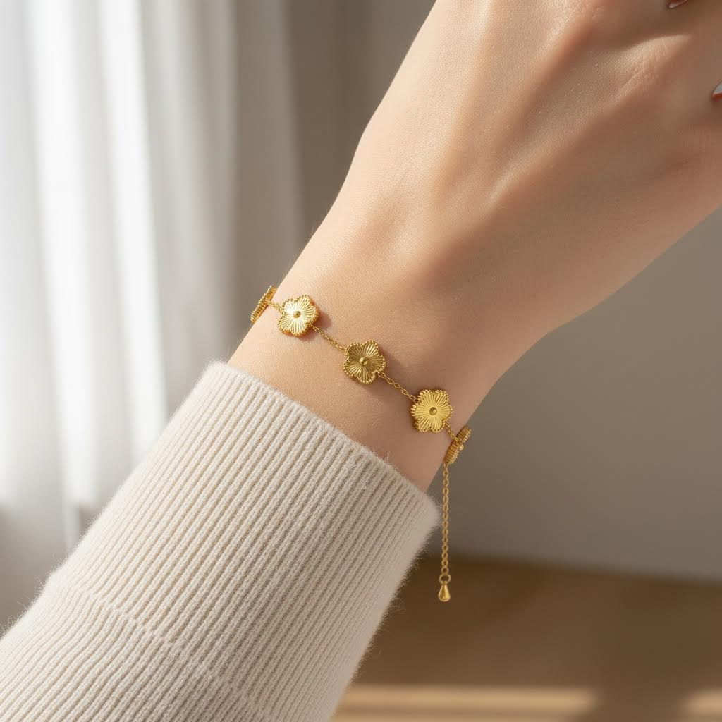 Gold Floral Charm Bracelet – Sunburst Design