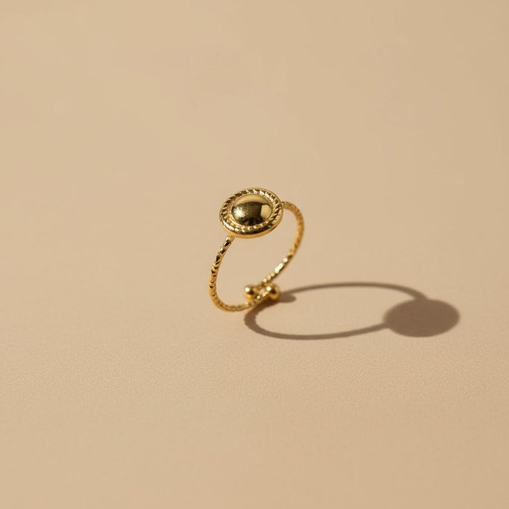 Gold Round Adjustable Ring – Minimal Medallion Design